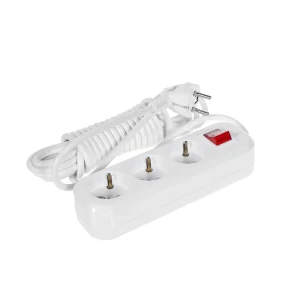 Удлинитель с заземлением Lux 3 розетки 5 м цвет белый, выключатель
