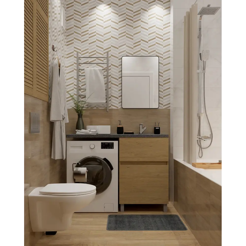 Тумба под стиральную машину напольная Aquaton Лайн 57.9 см цвет дуб каменный STLM-2092610 - Вид №12