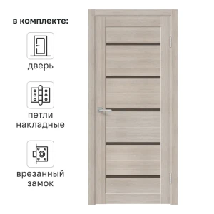 Дверь межкомнатная со стеклом Норт 80x200 см финиш-бумага цвет дуб эдисон с замком и петлями 89414164 STLM-2048275