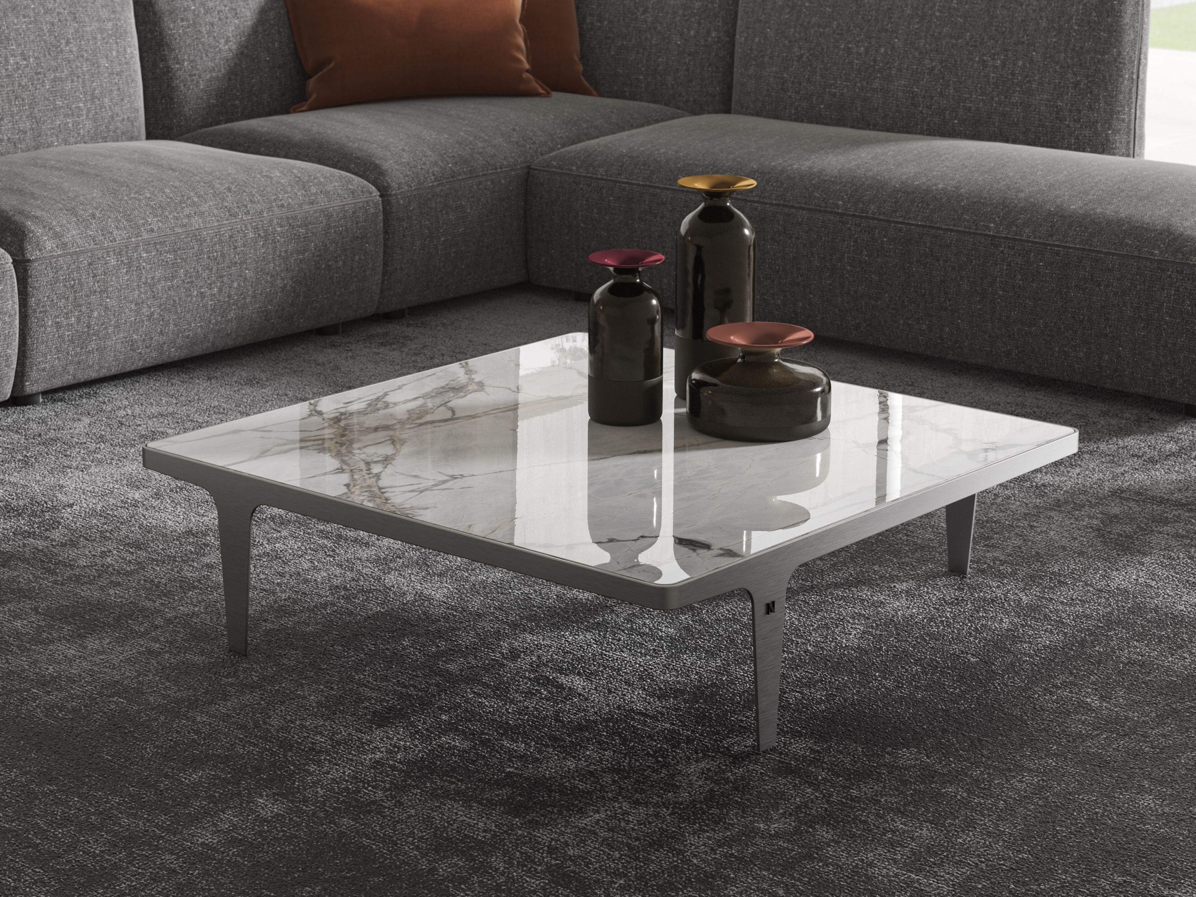 Низкий квадратный журнальный столик со стеклянной столешницей Natuzzi Italia Herman ARCH-00129770 - Вид №1