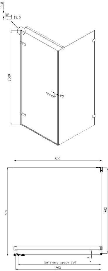 Душевое ограждение Ambassador Abner 10011101L (900x900x2000), 1 место  - Вид №9
