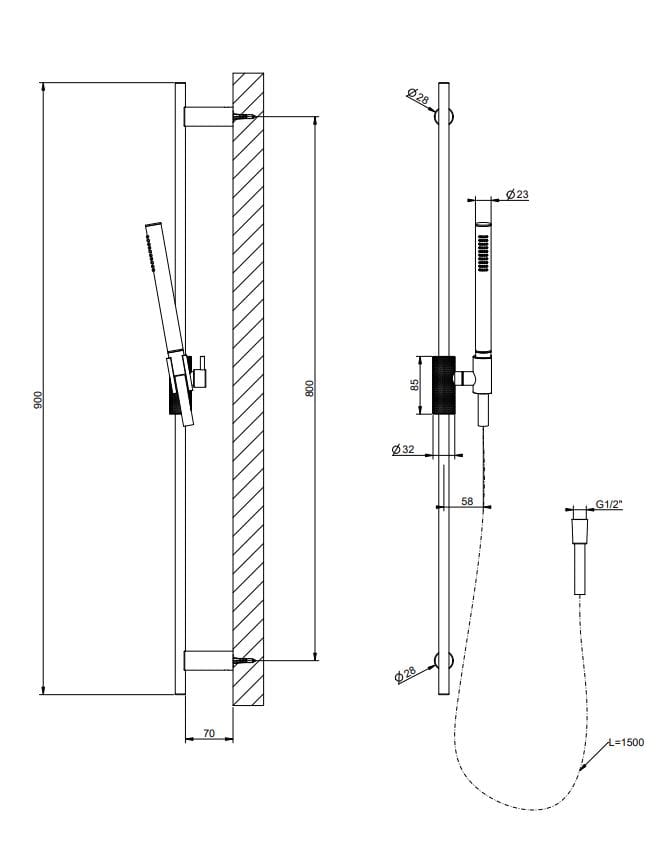 Хромированный латунный стержень с ручным душем Gessi Habito ARCH-00104166 - Вид №1