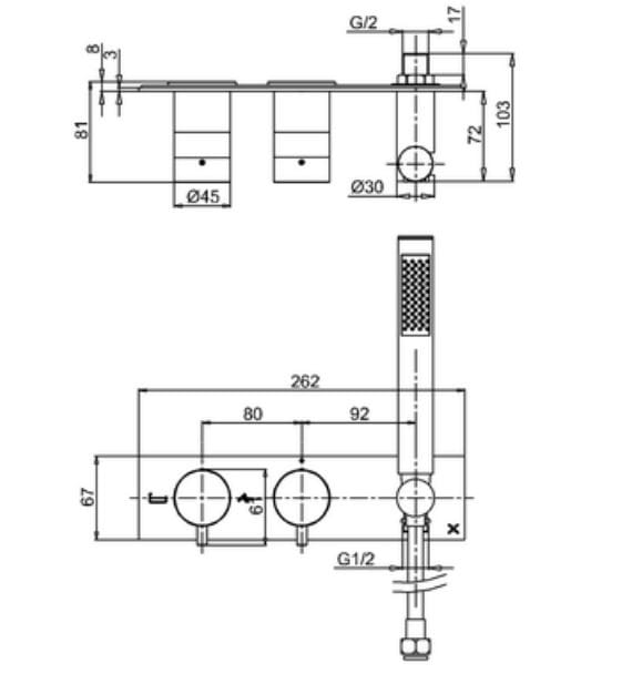 Термостатический смеситель для душа с 3 отверстиями и ручным душем CROSSWATER MPRO ARCH-00130307 - Вид №1