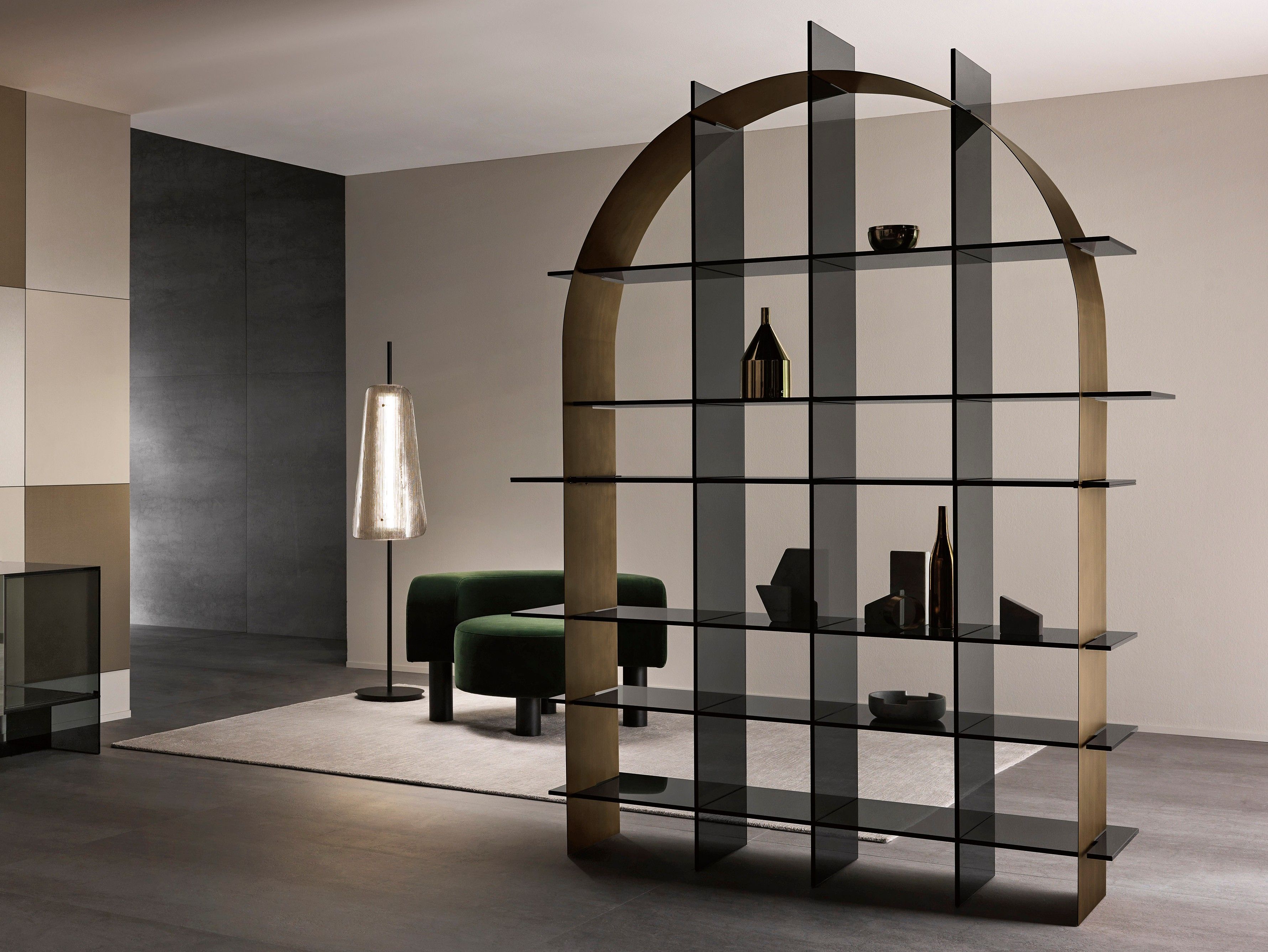 Двухсторонняя самонесущая Книжная полка из листового металла и стекла Tonelli Design PARADIGMA ARCH-00092259