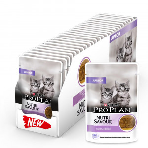 ПР0058460*24 Корм для кошек NutriSavour для котят, паштет с индейкой, пауч 85 г (упаковка - 24 шт) Pro Plan