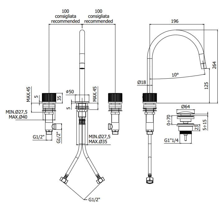 Смеситель для раковины с 3 отверстиями с раздельными розетками RUBINETTERIA PAFFONI Jo ARCH-00146437 - Вид №2
