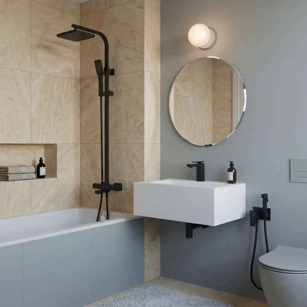 Гигиенический душ KONSENSA Прато скрытый монтаж со смесителем цвет черный матовый STLM-2108954 - Вид №4