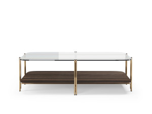 Прямоугольный журнальный столик из дерева и стекла