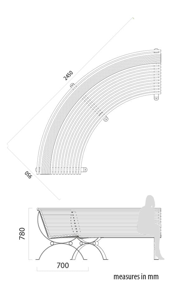 Металлическая изогнутая скамья со спинкой Lazzari Позитано ARCH-00017492 - Вид №3