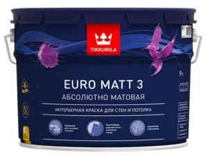 Краска Tikkurila Euro Matt 3 / Тиккурила Евро 3 глубокоматовая латексная 9л