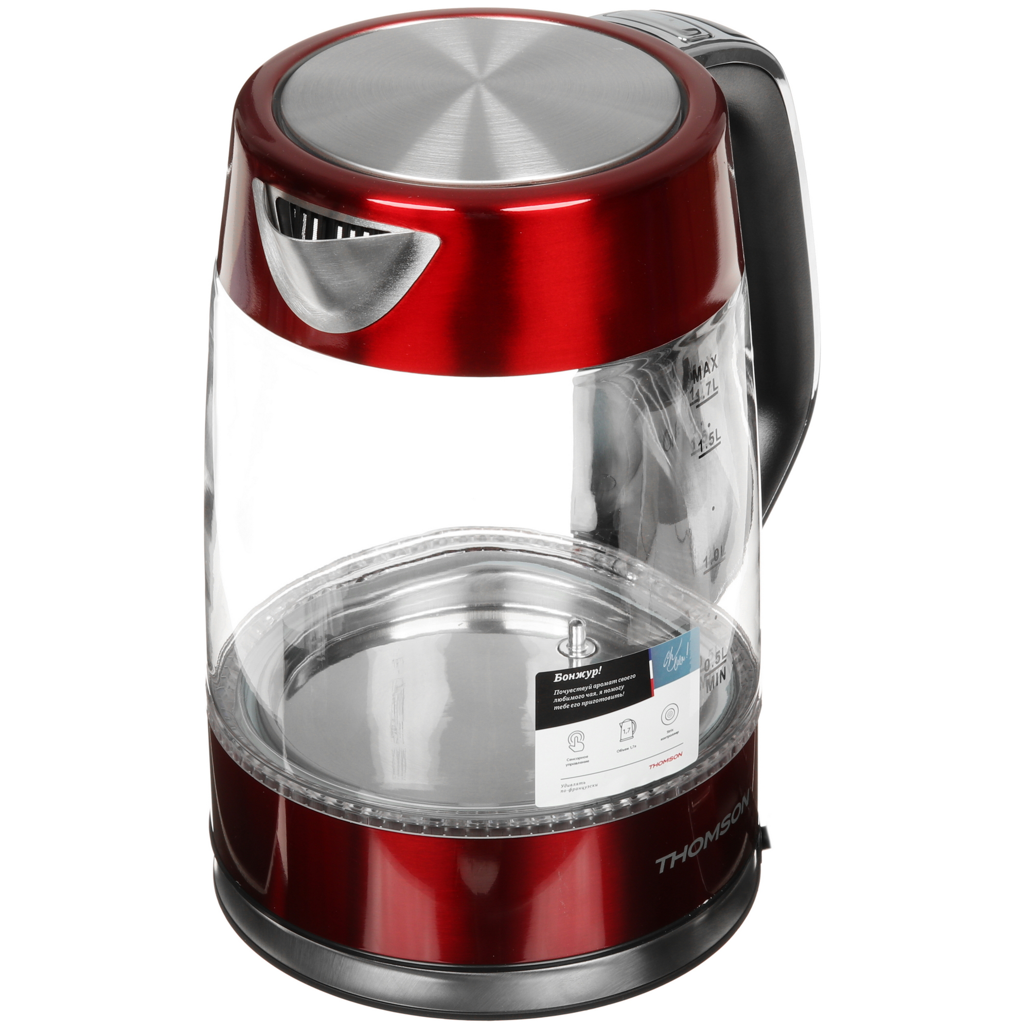 9099276 Электрочайник Thomson GLASS K20ES-2001 RED красный STDN-0044499 - Вид №5
