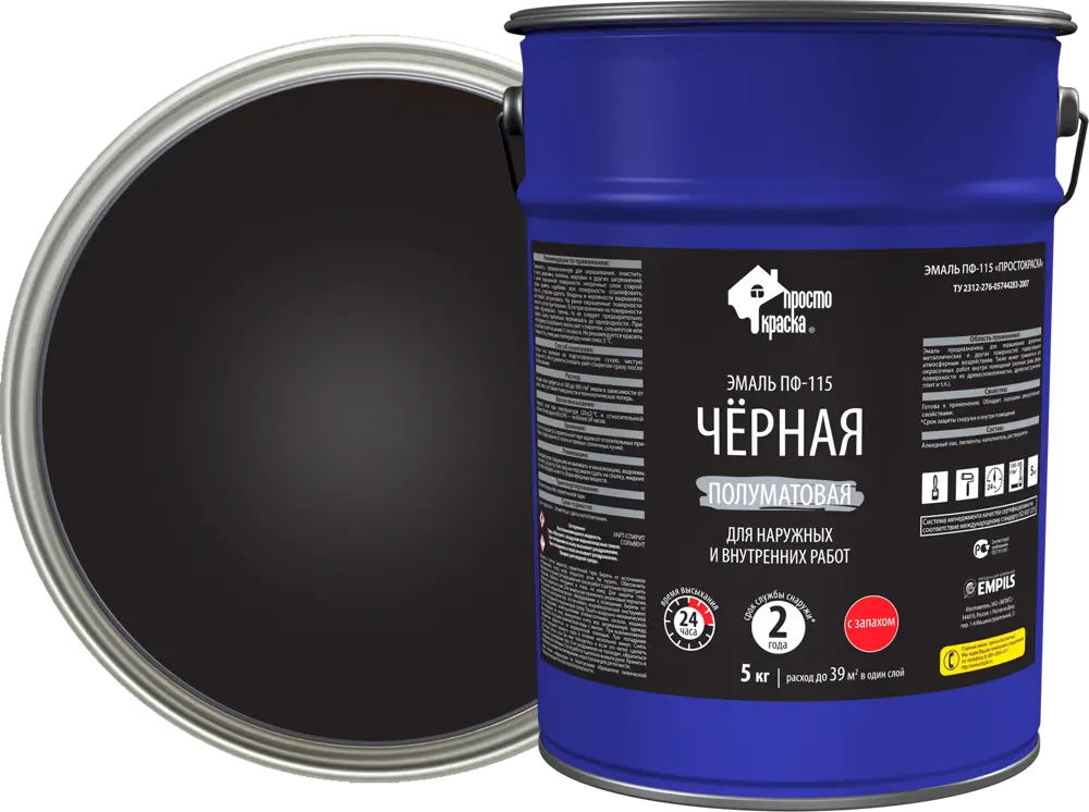 Эмаль ПРОСТОКРАСКА ПФ-115 черная для наружных и внутренних работ 5 кг 18522085