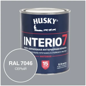 91559451 Краска для стен и потолков моющаяся Husky Interio 7 матовая цвет серый RAL 7046 0.9 л STLM-1487687