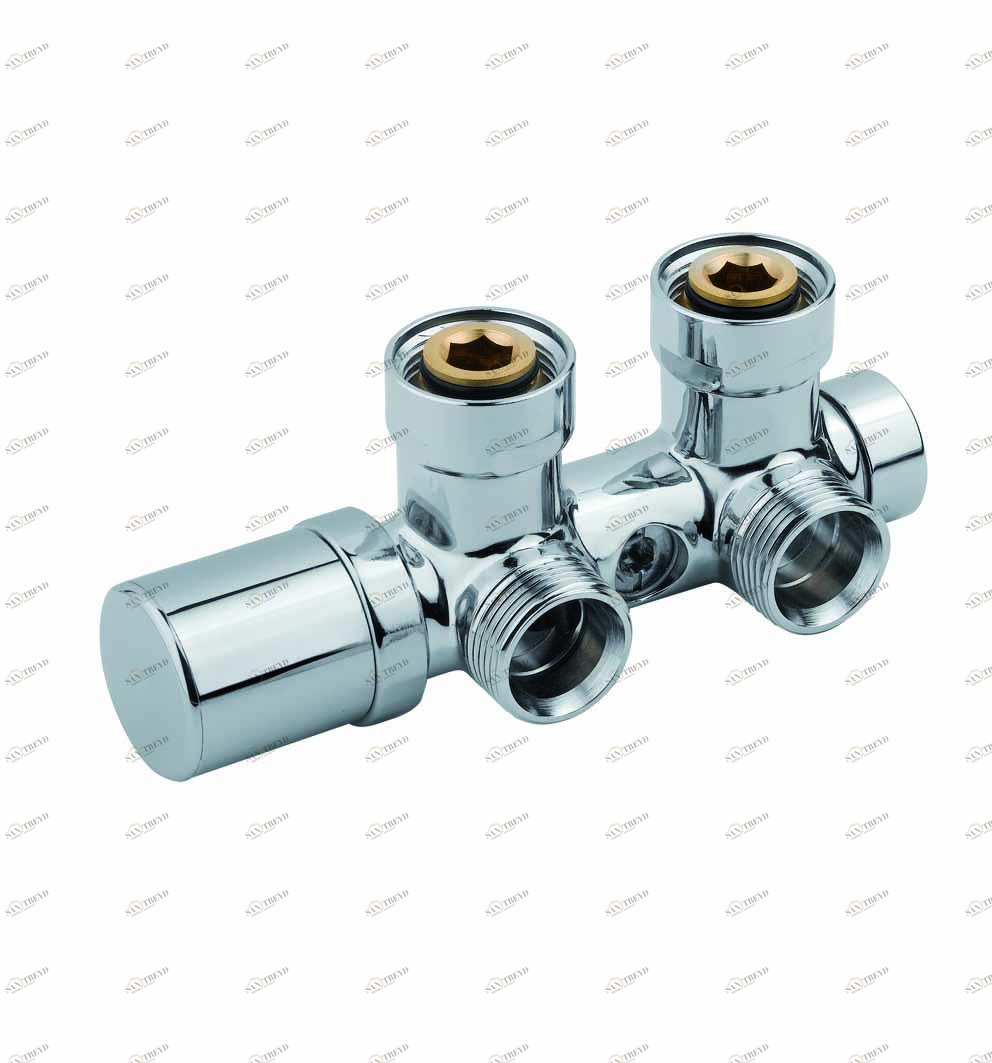 Carlo Poletti V42310L Клапан термостатический угловой одно/двухтрубный с бай-пасс, с подключением медной или пластиковой трубы. Межосевое расстояние 50 мм 