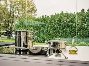 Высокий горшок из нержавеющей стали с крышкой и ручками