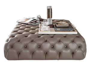 Квадратный кожаный пуф с Капитоном