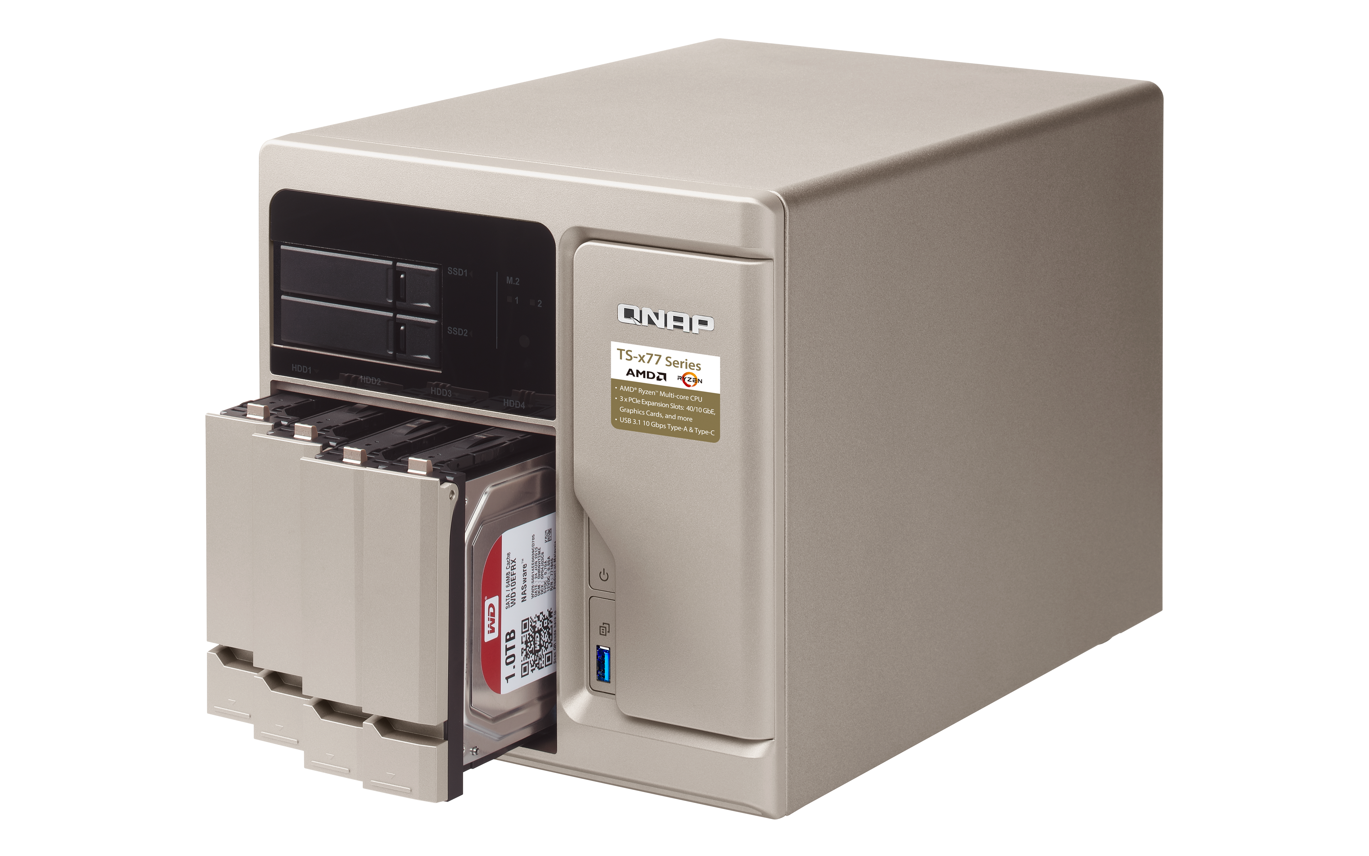 TS-677-1600-8G Enterprise 6-bay nas (4x 2.5"/3.5" sata hdd/ssd + 2x 2.5" sata ssd + 2x m.2 sata ssd slot), amd ryzen 5 1600 6-core/12-thread 3.2 ghz (up to 3.6 ghz), 8gb ddr4 ram (2 x 4 gb) up to 64gb ram(4 x 16 gb), 4xgbe lan QNAP Santreyd  - Вид №6