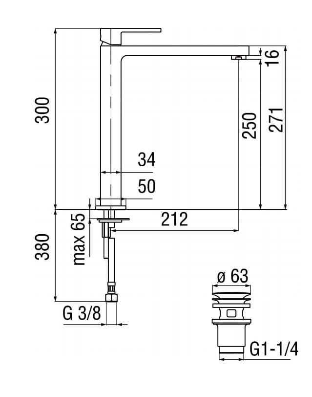 Однорычажный смеситель для раковины с автоматическим сливом Nobili Up ARCH-00120564 - Вид №2