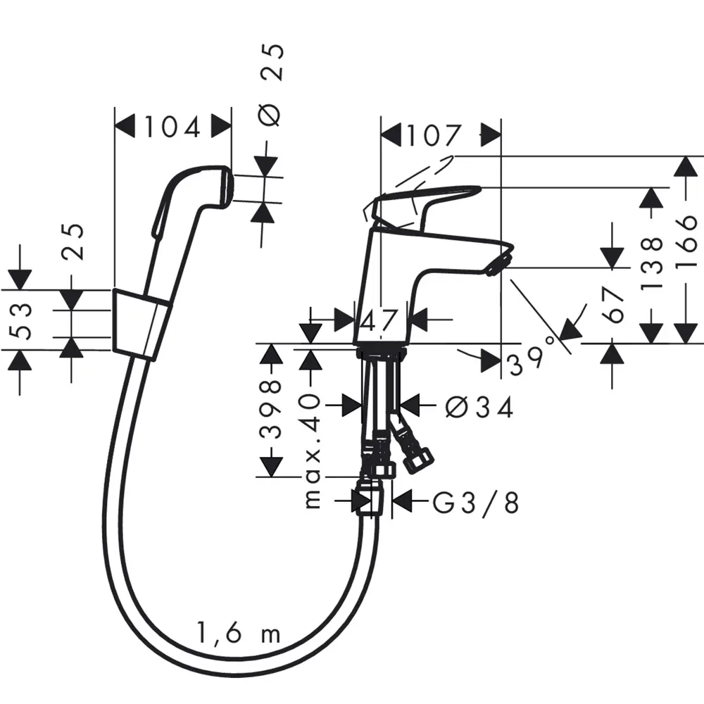 Смеситель для раковины Hansgrohe Logis однорычажный с гигиеническим душем цвет хром STLM-2004323 - Вид №6