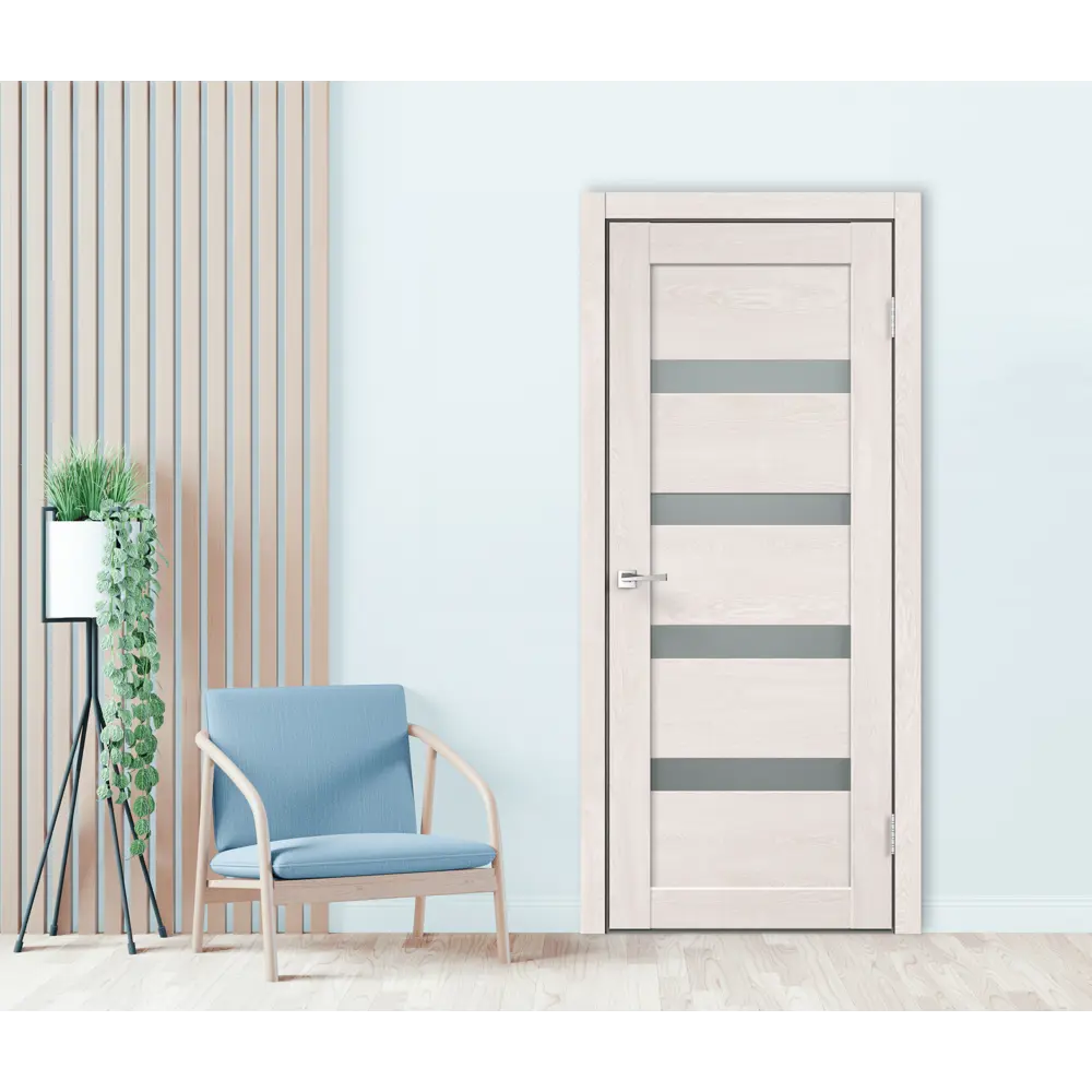 Комплект двери Лайн 2 со стеклом 90x200 см Hardflex цвет дуб тернер белый с добором 100 мм VELLDORIS STLM-2178412 - Вид №1