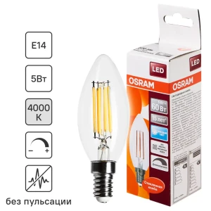 82455739 Лампа светодиодная филаментная Osram E14 220 В 5 Вт свеча прозрачная 520 лм белый свет, для диммера STLM-1430134