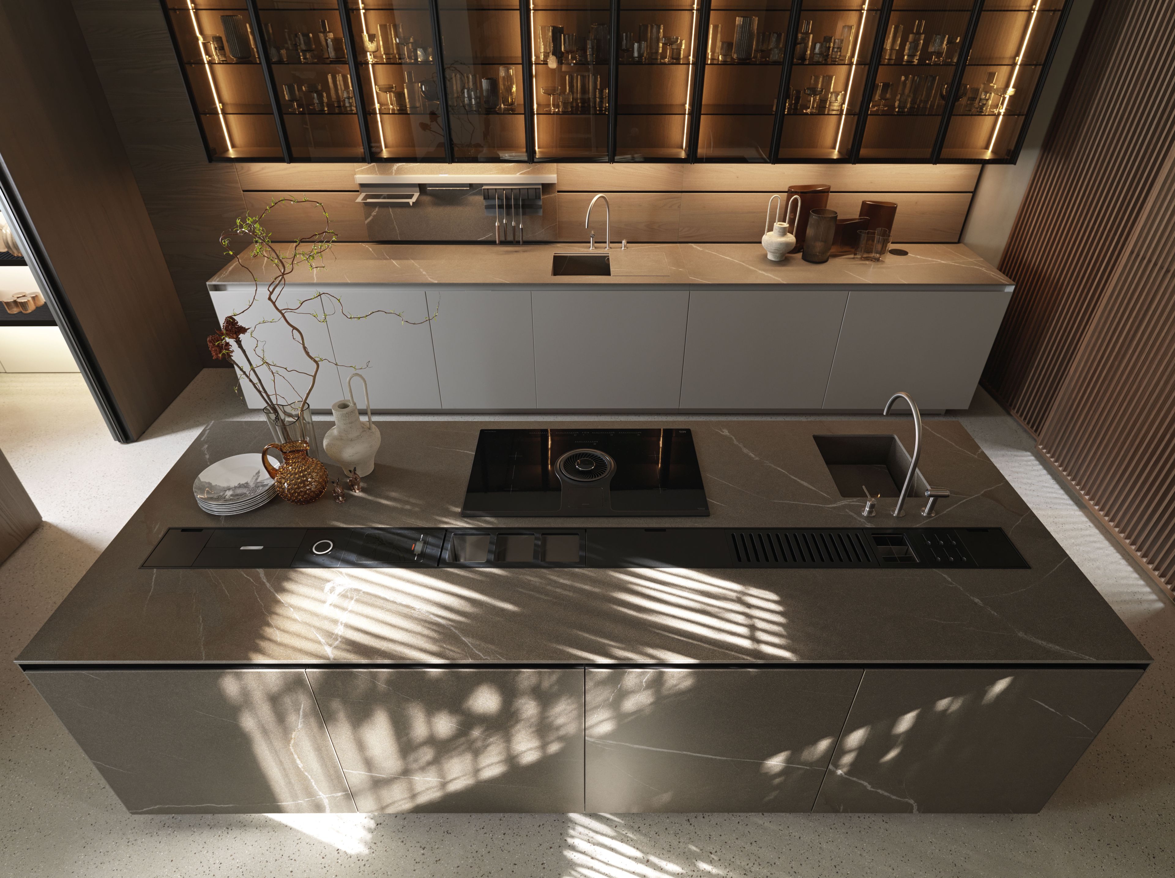 Встроенная кухня с островом без ручек Euromobil Telero ARCH-00134979 - Вид №1