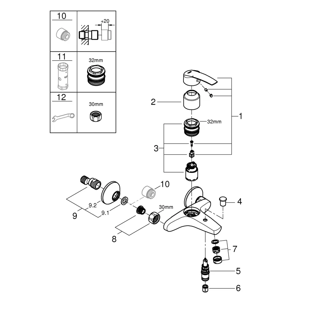 Смеситель для ванной Grohe Start 32278001 однорычажный, цвет хром STLM-2132190 - Вид №8