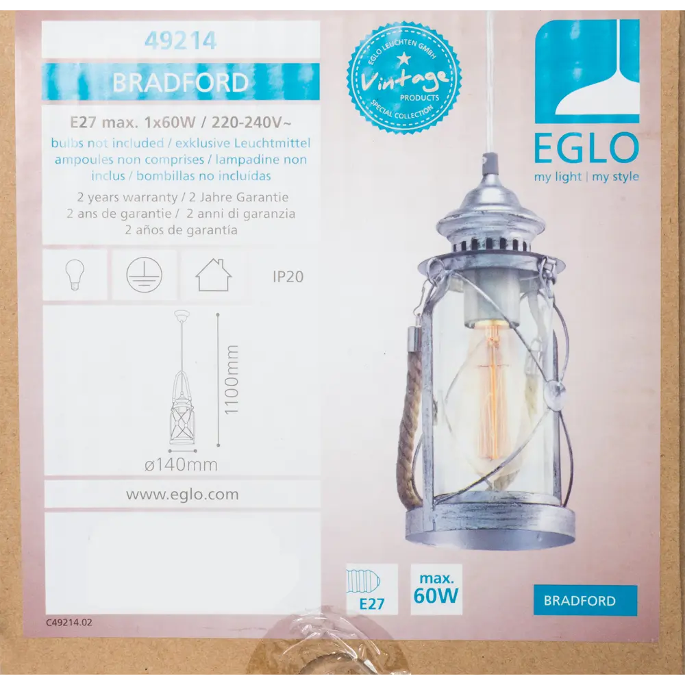 Подвесной светильник Eglo Bradford 1xE27x60 Вт 140 см металл/стекло цвет хром/мультиколор 16515391 STLM-2095963  - Вид №8