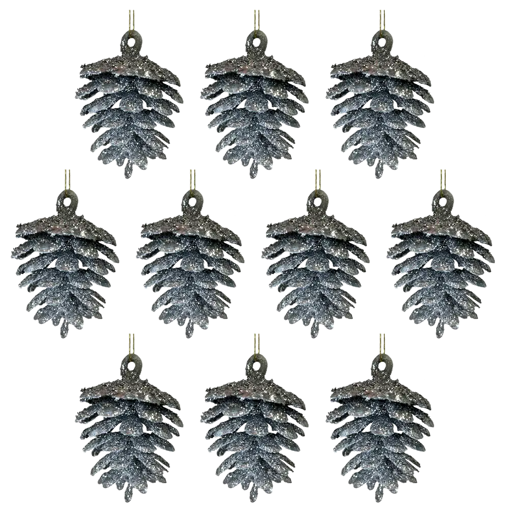 89381686 Украшение елочное Шишки серебряный 10 шт. STLM-1325332 Santreyd  - Вид №1