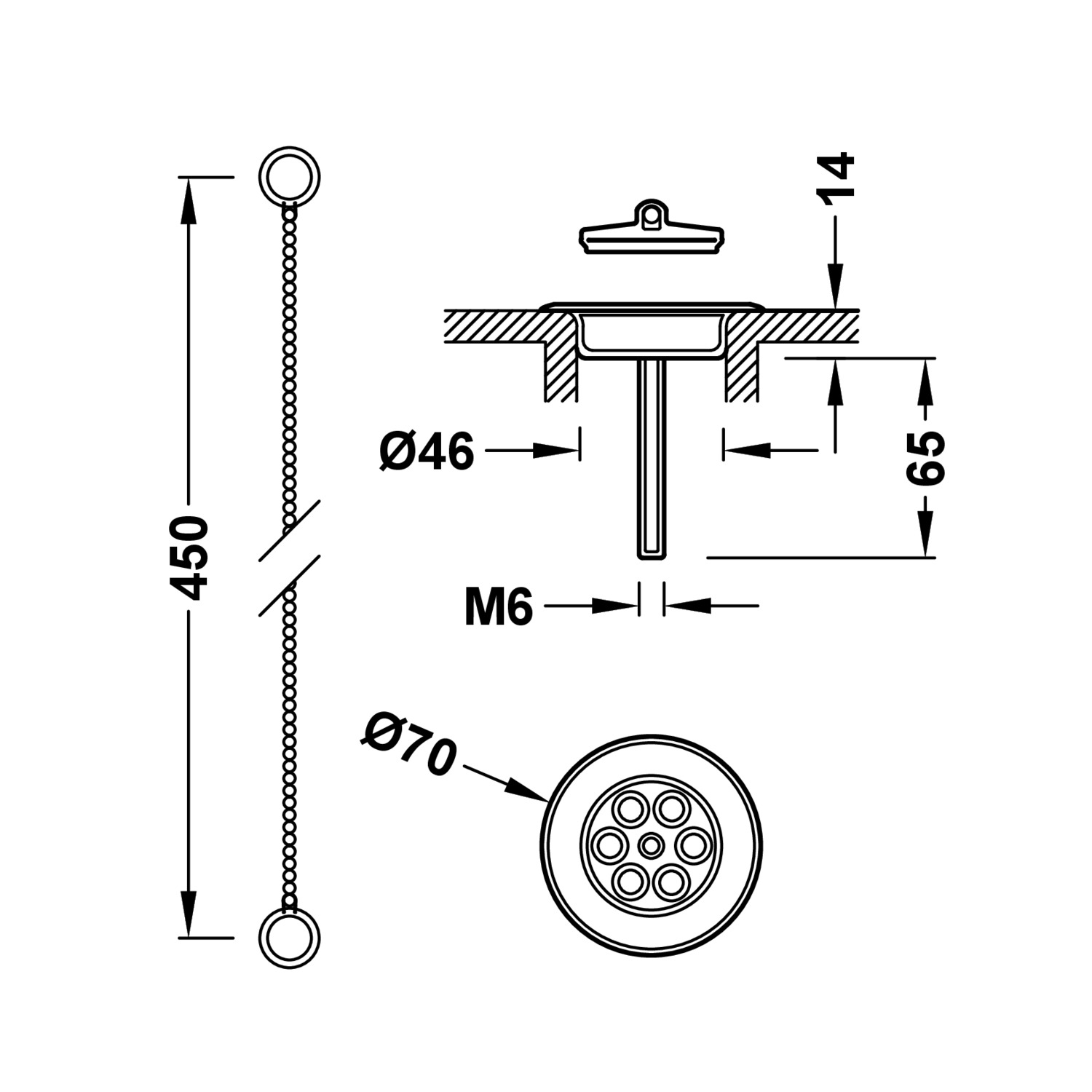 Плоский сливной кожух с цепочкой и крышкой для умывальника, биде и раковины-03474601AC TRES  - Вид №1