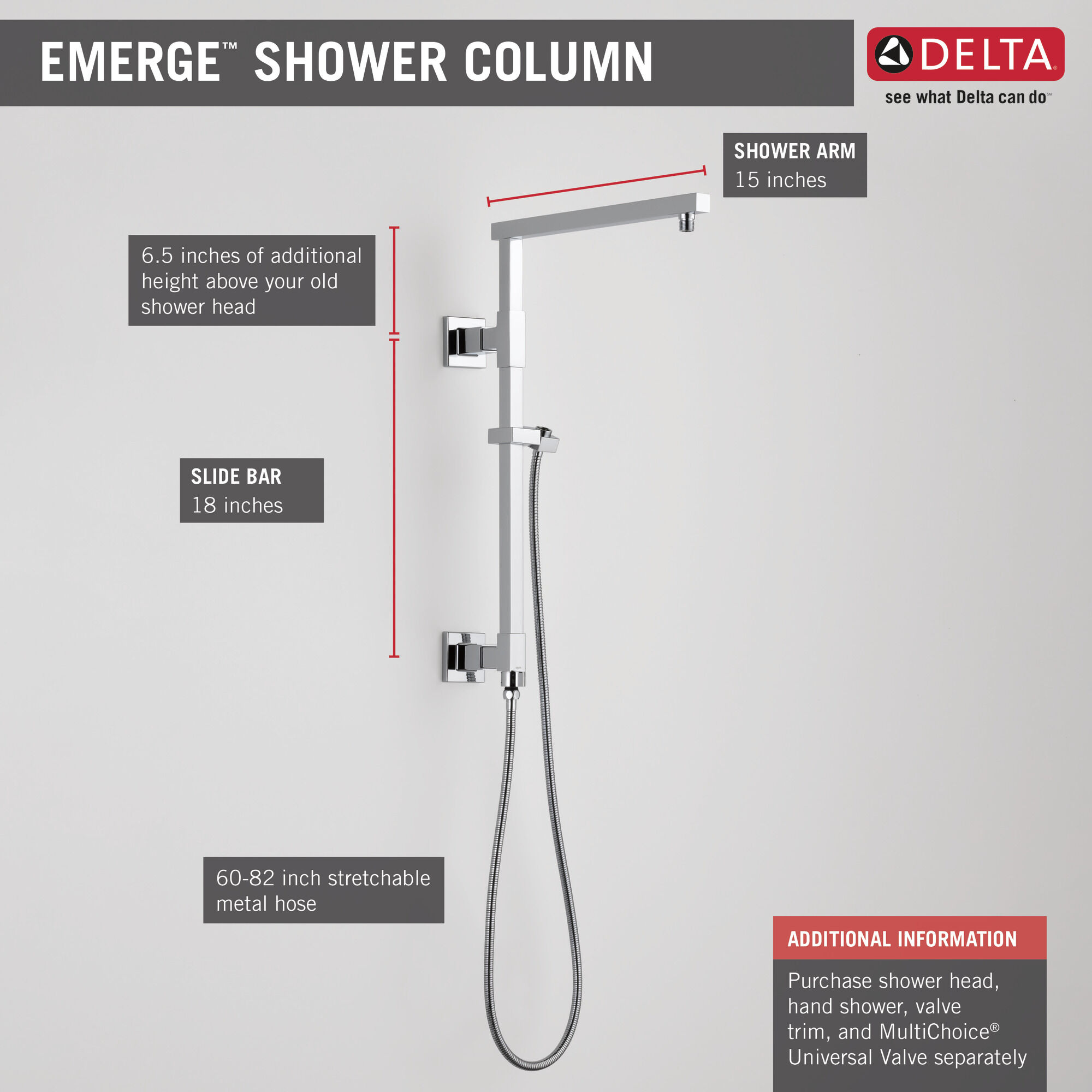 58410-RB Душевая колонна угловая 18 дюймов Delta Faucet Universal Showering Венецианская бронза  - Вид №8
