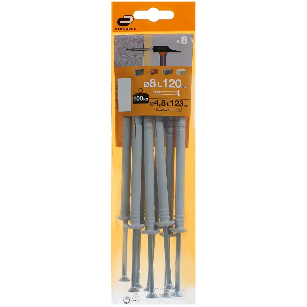 Дюбель-гвоздь гриб Standers 8x120 мм нейлон цвет серый 8 шт STLM-2019510 - Вид №3
