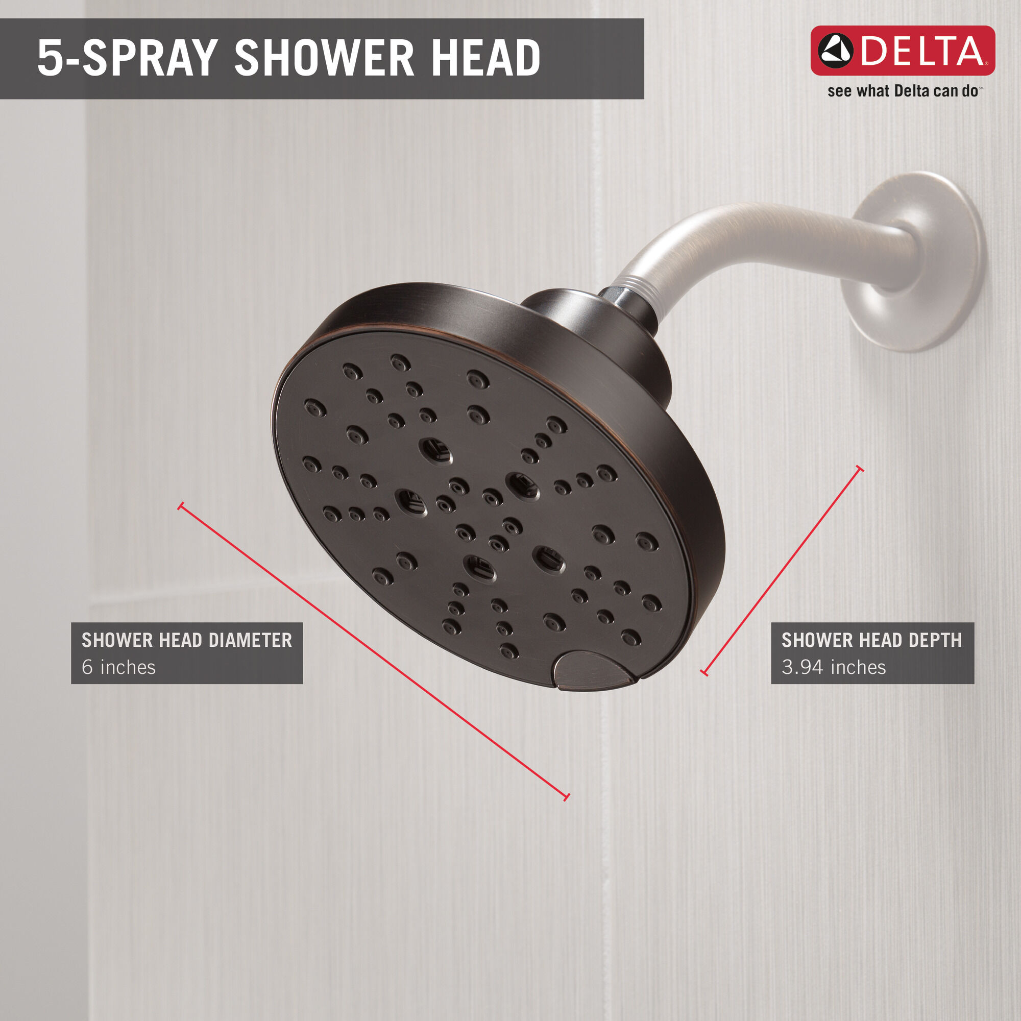 52668-RB H2Okinetic® Современная душевая лейка Raincan с 5 настройками Delta Faucet Universal Showering Венецианская бронза  - Вид №2