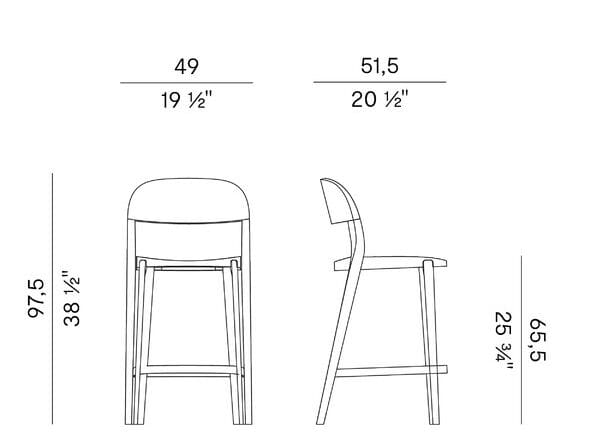 Высокий табурет из Венского ясеня и соломы со спинкой Potocco минимальная ARCH-00049293 - Вид №3