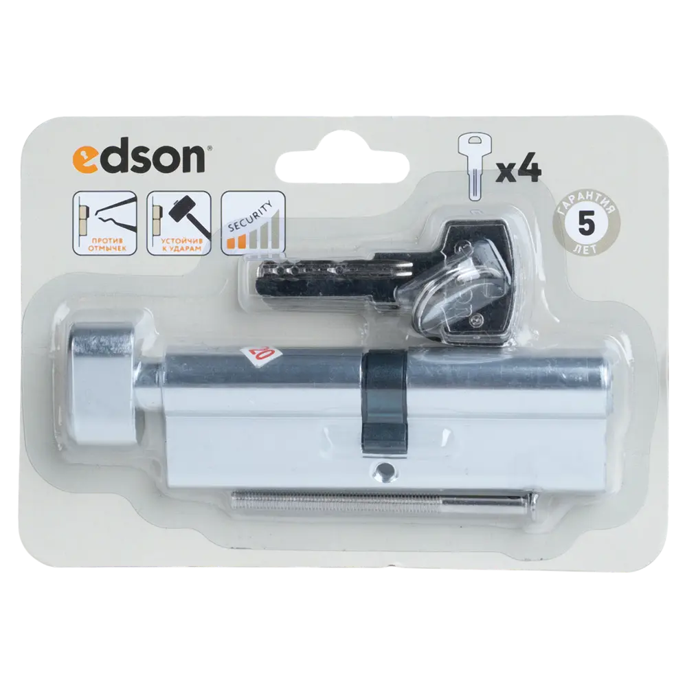 Цилиндр EDS-CYL 50x50 мм ключ/вертушка цвет хром EDSON STLM-2098110 - Вид №4