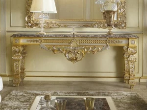 SCAPPINI & C Прямоугольный консольный стол из листового золота / серебра с мраморной столешницей 35th anniversary 2550-m