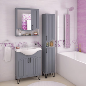 90827617 Зеркальный шкаф для ванной ЛДСП 65х75см цвет серый Lina STLM-0401573 TEYMI