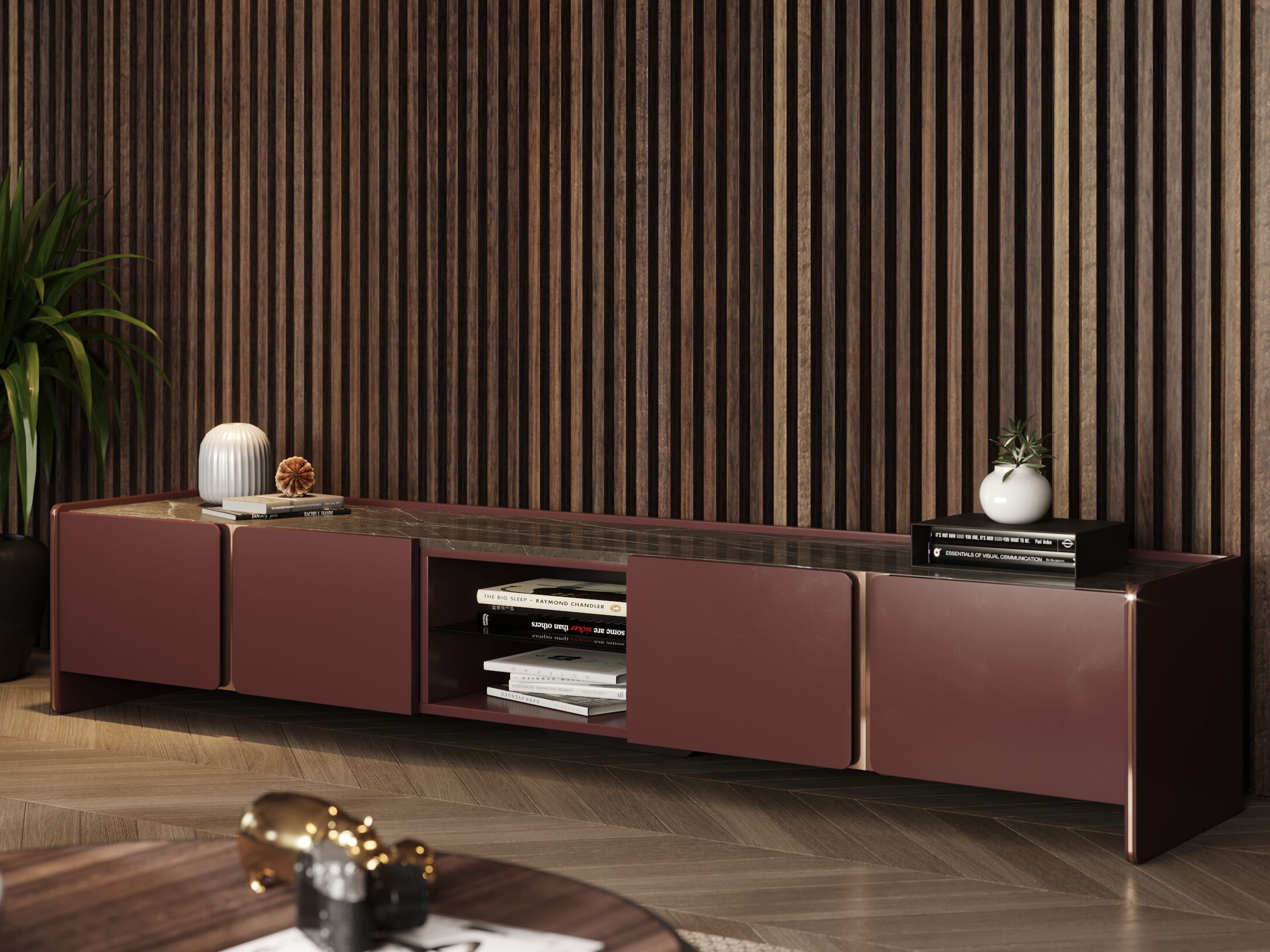 Низкий деревянный шкаф для телевизора с распашными дверцами PRADDY Natur ARCH-00056819 - Вид №4