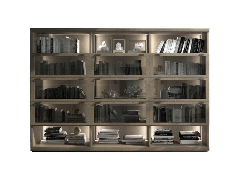 Деревянный и стеклянный книжный шкаф с освещением Hurtado Evolution ARCH-00131863