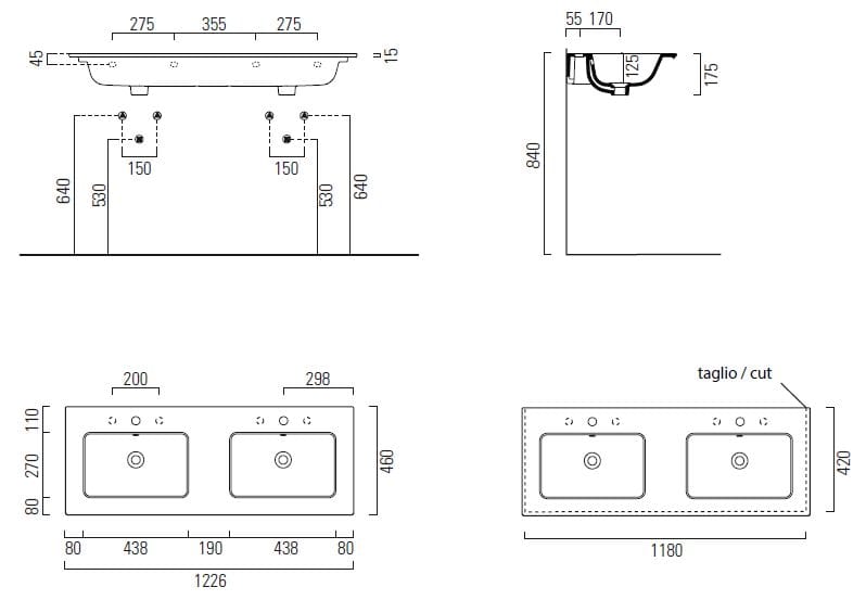 Керамическая прямоугольная двойная раковина с держателем для полотенец GSI ceramica чистый ARCH-00150589 - Вид №8