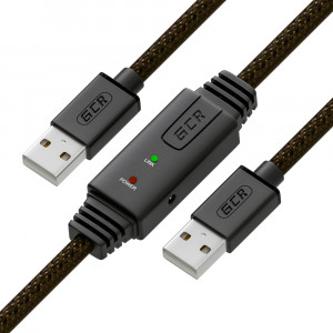 GCR-UM6M-BD2S-10.0m кабель активный usb 2.0 10.0m premium am / am, 24/22 awg экран, армированный, морозостойкий, с усилителем и разъёмом для доп.питания, черно-прозрачный, Greenconnect