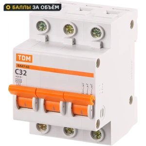 Автоматический выключатель TDM Electric ВА47-63 3P C32 А 4.5 кА SQ0218-0022 84399524 STLM-2089359