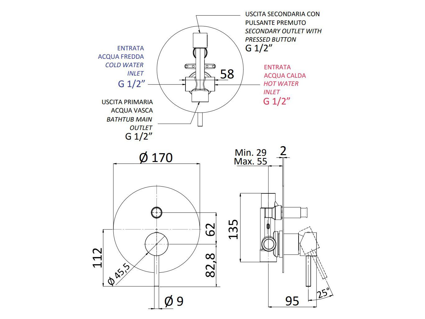 Однорычажный встраиваемый смеситель для душа с переключателем Rubinetterie Mariani Next ARCH-00024181 - Вид №2