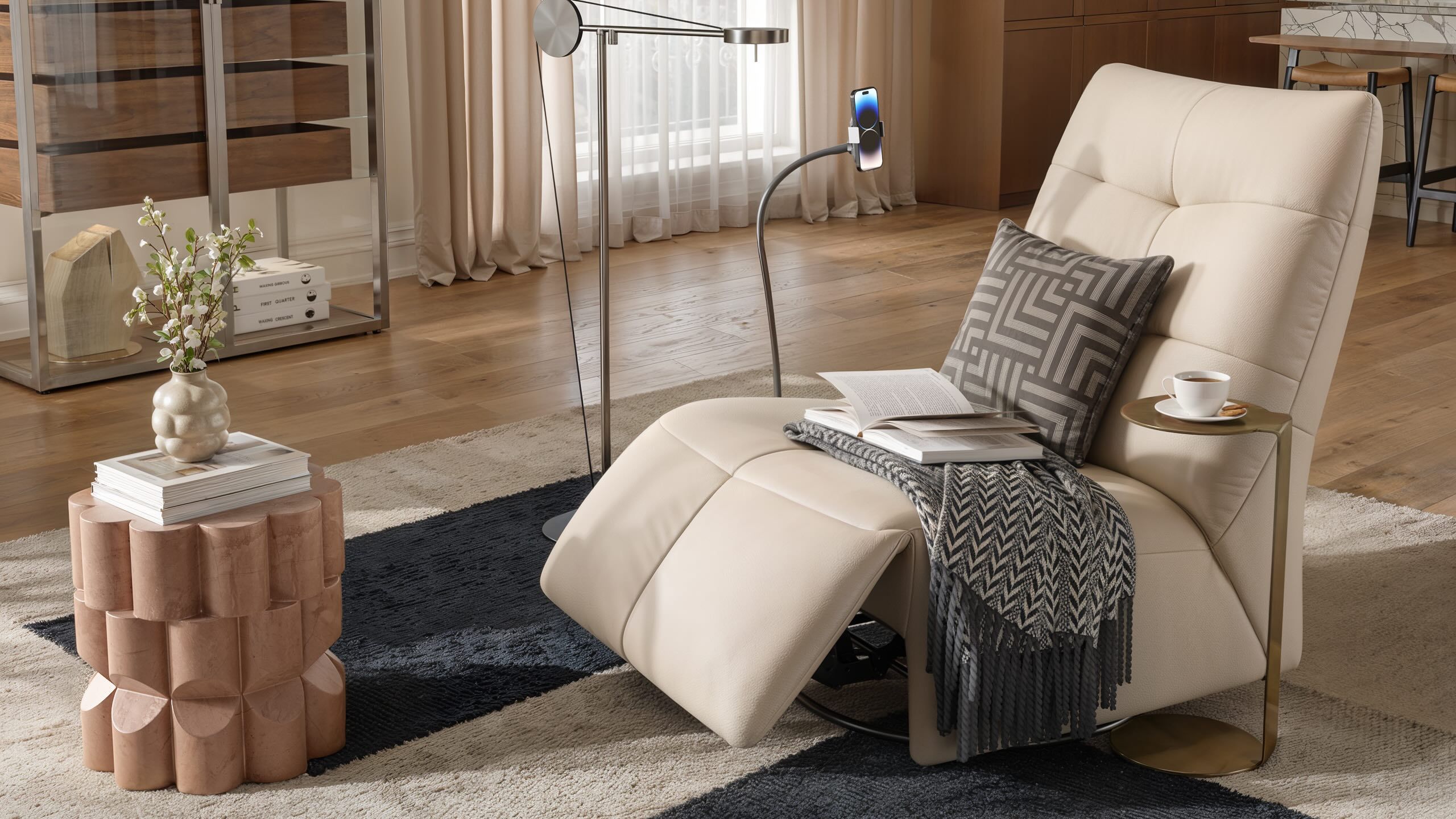 Кожаное вращающееся кресло с подставкой для ног Sofanella Lucca ARCH-00036645 - Вид №3