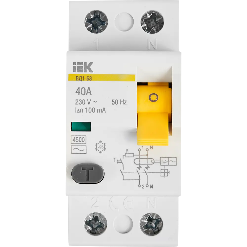 УЗО IEK ВД1-63 2Р 40 А 100 мА 4.5 кА AC MDV10-2-040-100 STLM-2051458 - Вид №2