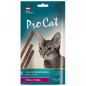 ПР0018945 Лакомство для кошек Лакомые палочки с уткой и кроликом 13,5 см (3 шт х 5 г.) 15 г. Pro Cat