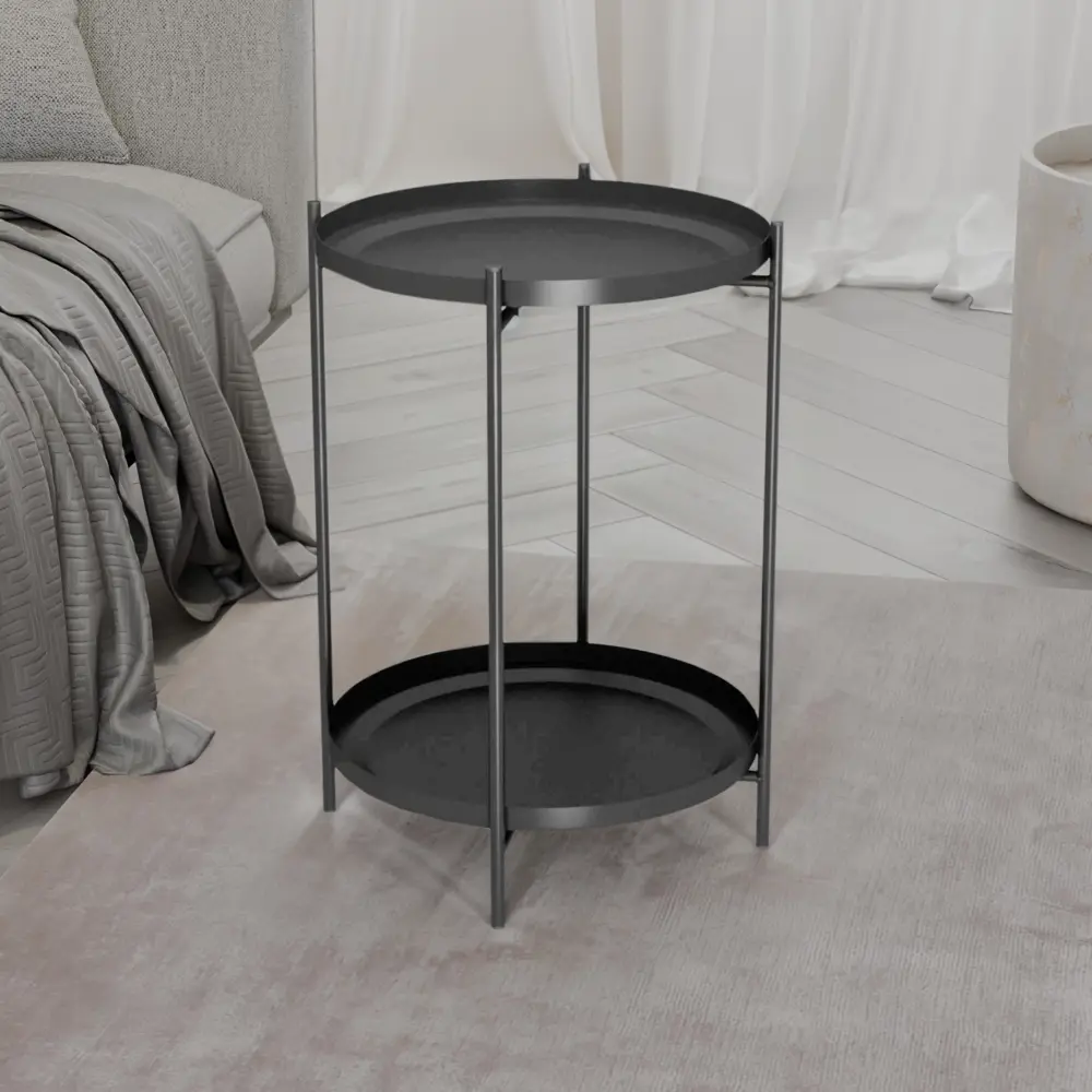 Столик кофейный Sheffilton Валли с двумя подносами круглый 38x38x52 см черный STLM-2088413 - Вид №7