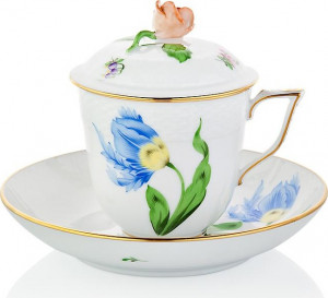 71927 Herend Чашка для травяного чая с блюдцем 200мл "Китти" (синяя) Фарфор
