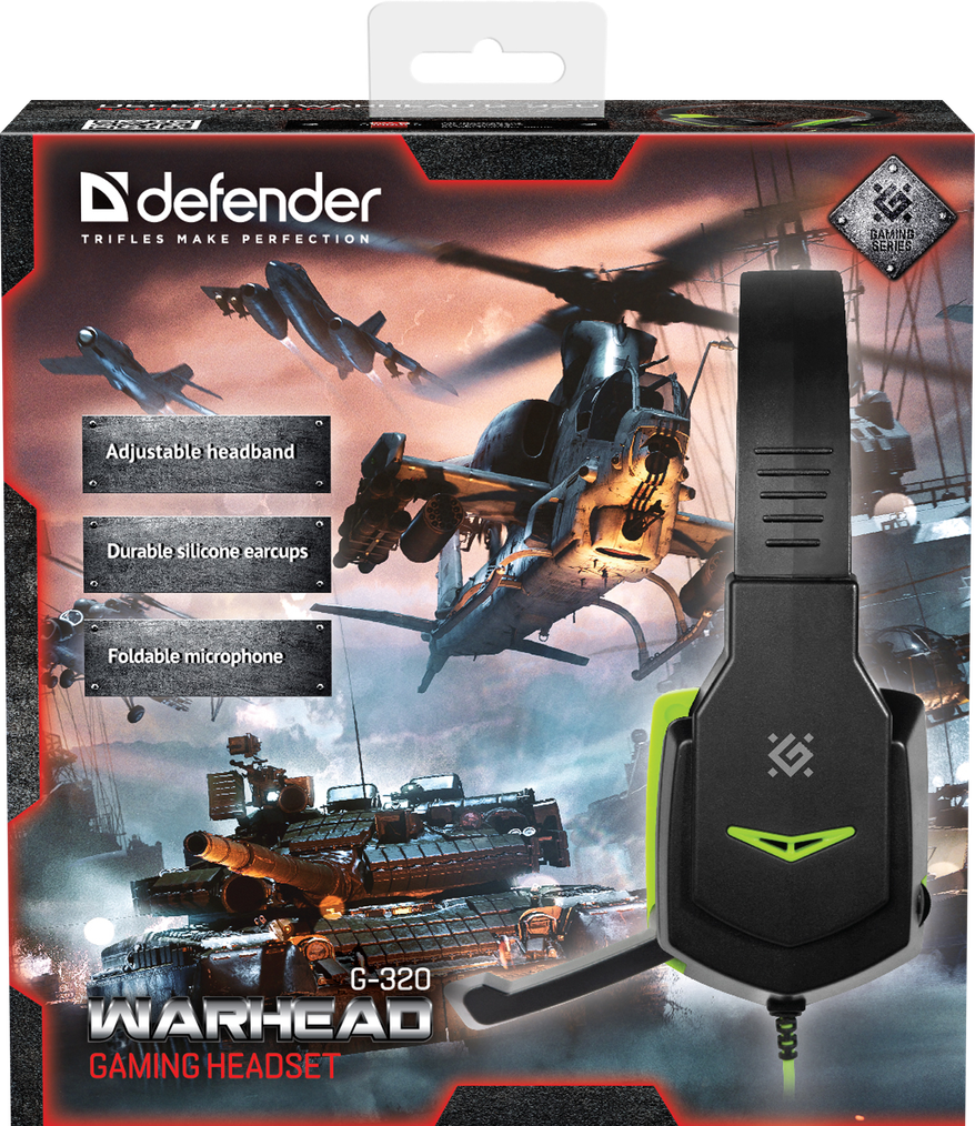 64032 игровая гарнитура warhead g-320 черный+зеленый, кабель 1.8 м Defender Santreyd  - Вид №5