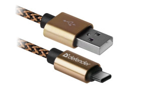 16379556 USB кабель USB09-03T PRO USB2.0 Золотой, AM-Type-C, 1m, 2.1A 87812 Defender